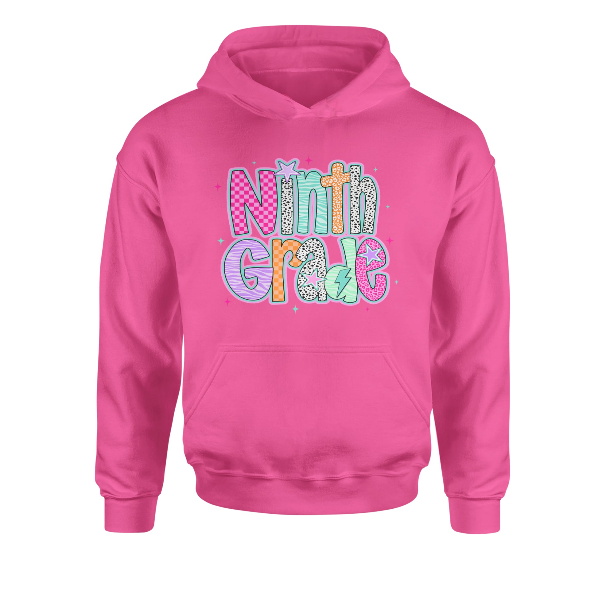 Ninth Grade Freshman Vibes Colorful Back to School Youth-Sized Hoodie Hot Pink