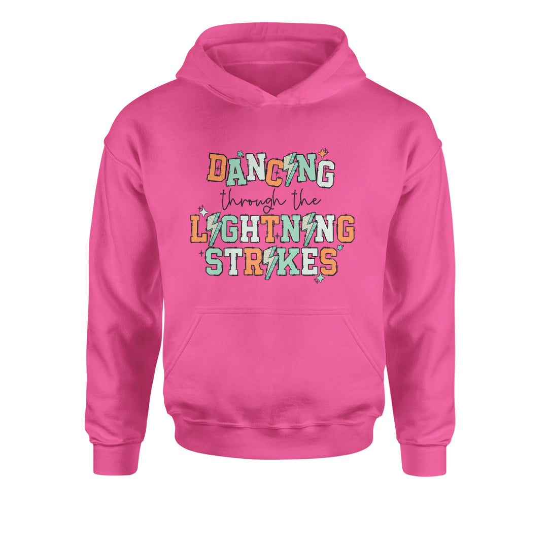 Dancing Through The Lightning Strikes Youth-Sized Hoodie Hot Pink