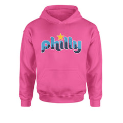Skyline Philly Philadelphia Youth-Sized Hoodie Hot Pink