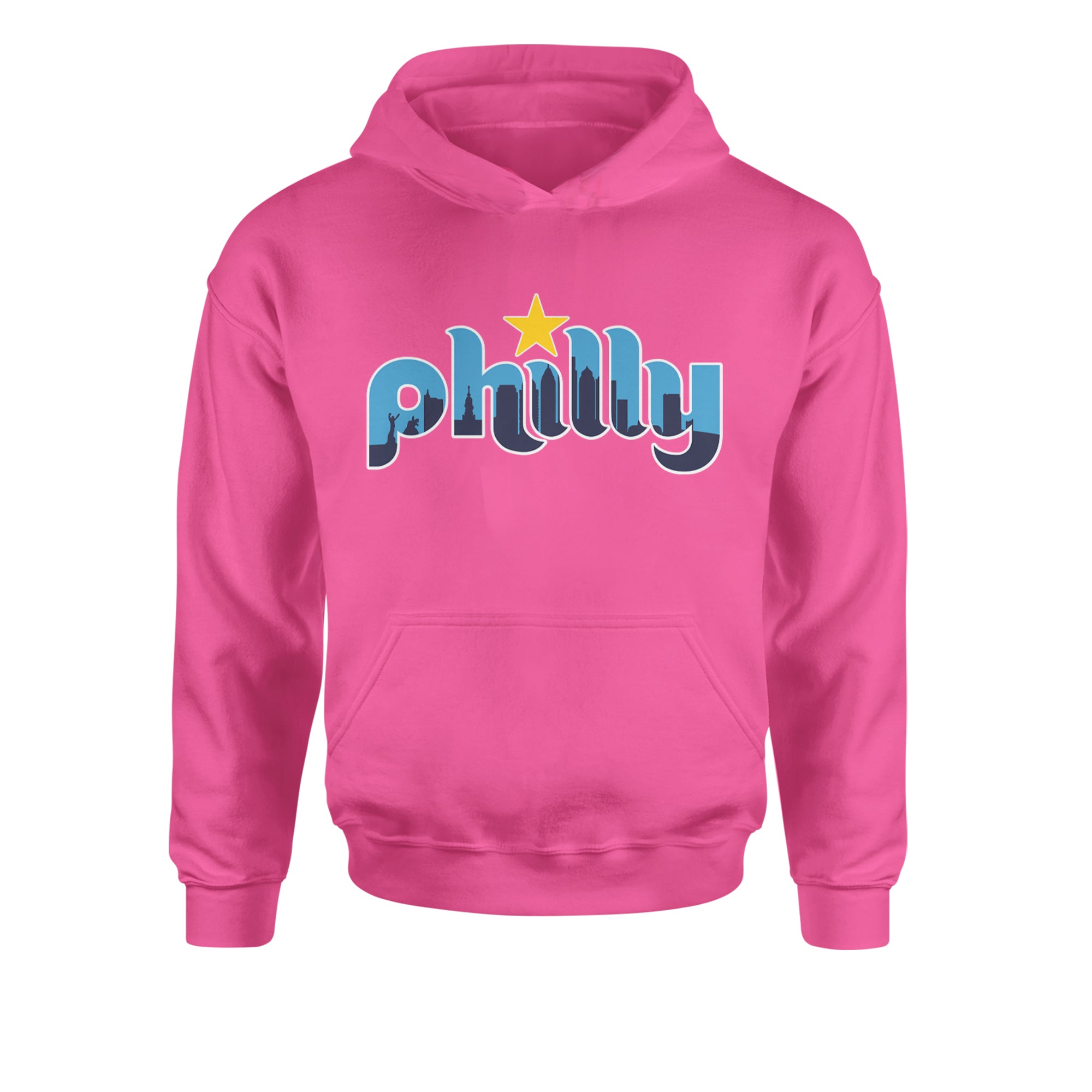 Skyline Philly Philadelphia Youth-Sized Hoodie Hot Pink
