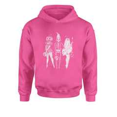 Vintage Spooky Squad Pinup Halloween Design Youth-Sized Hoodie Hot Pink