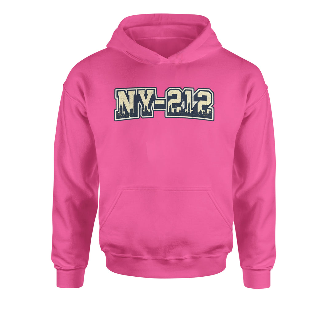 New York City 212 Area Code Skyline  Youth-Sized Hoodie Hot Pink