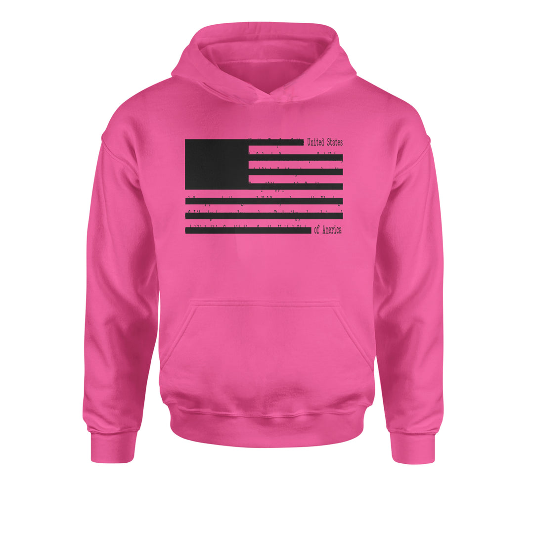 Redacted American Flag Youth-Sized Hoodie Hot Pink