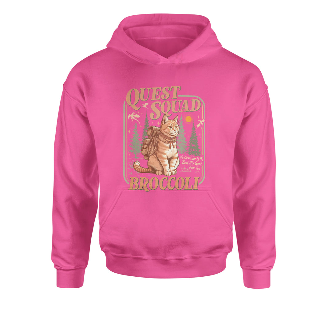 Quest Squad Broccoli Cat Fantasy Reader  Youth-Sized Hoodie Hot Pink
