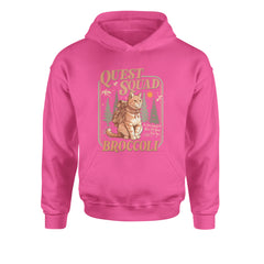 Quest Squad Broccoli Cat Fantasy Reader  Youth-Sized Hoodie Hot Pink