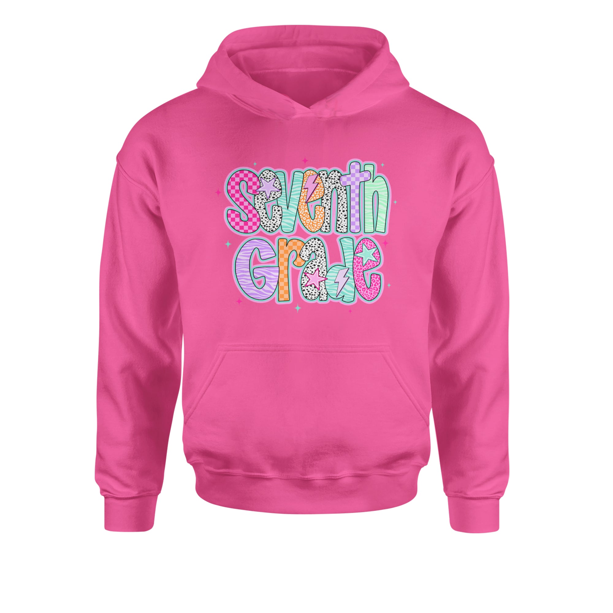 Seventh Grade Swagger Colorful Back to School Youth-Sized Hoodie Hot Pink
