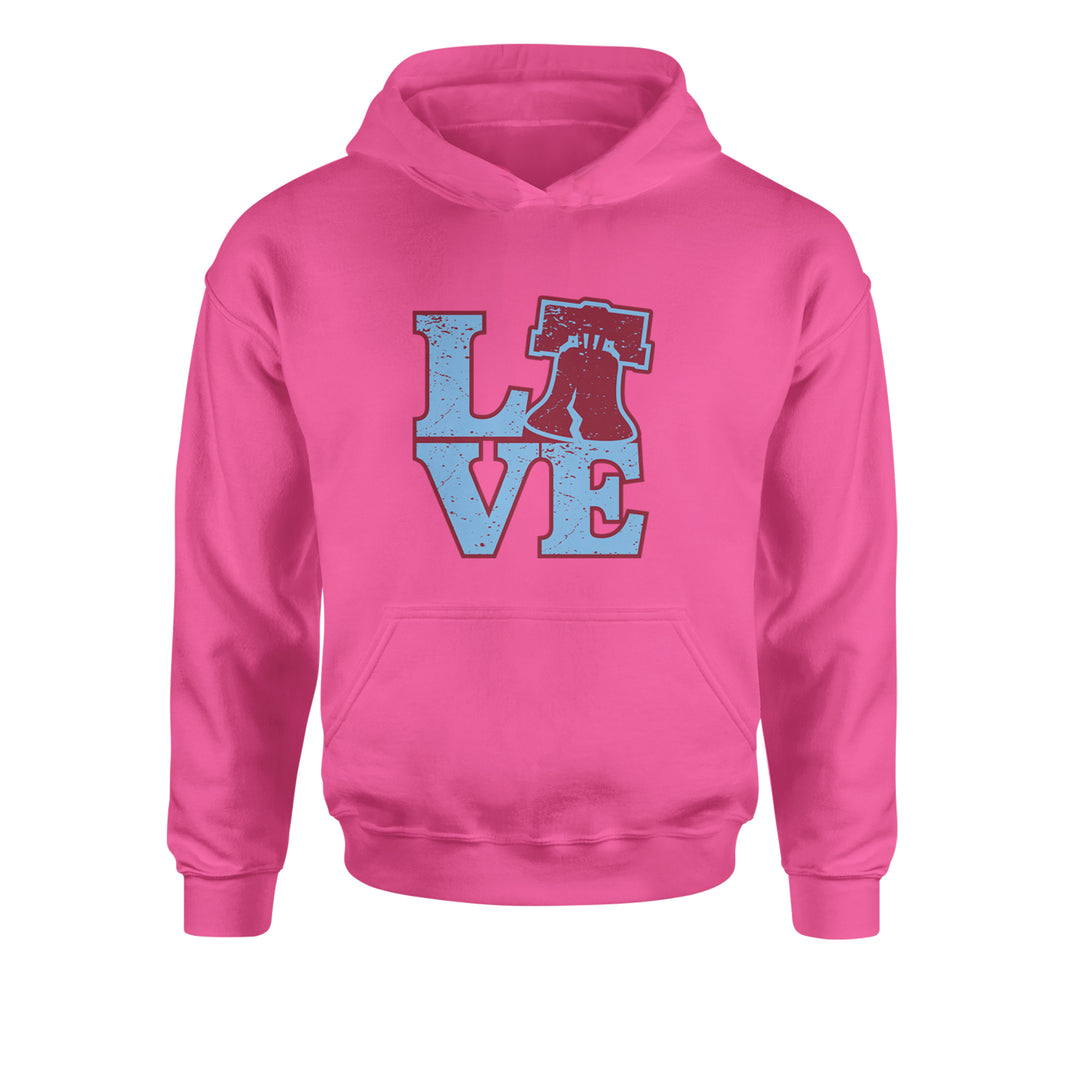 Love Philly Liberty Bell Youth-Sized Hoodie Hot Pink