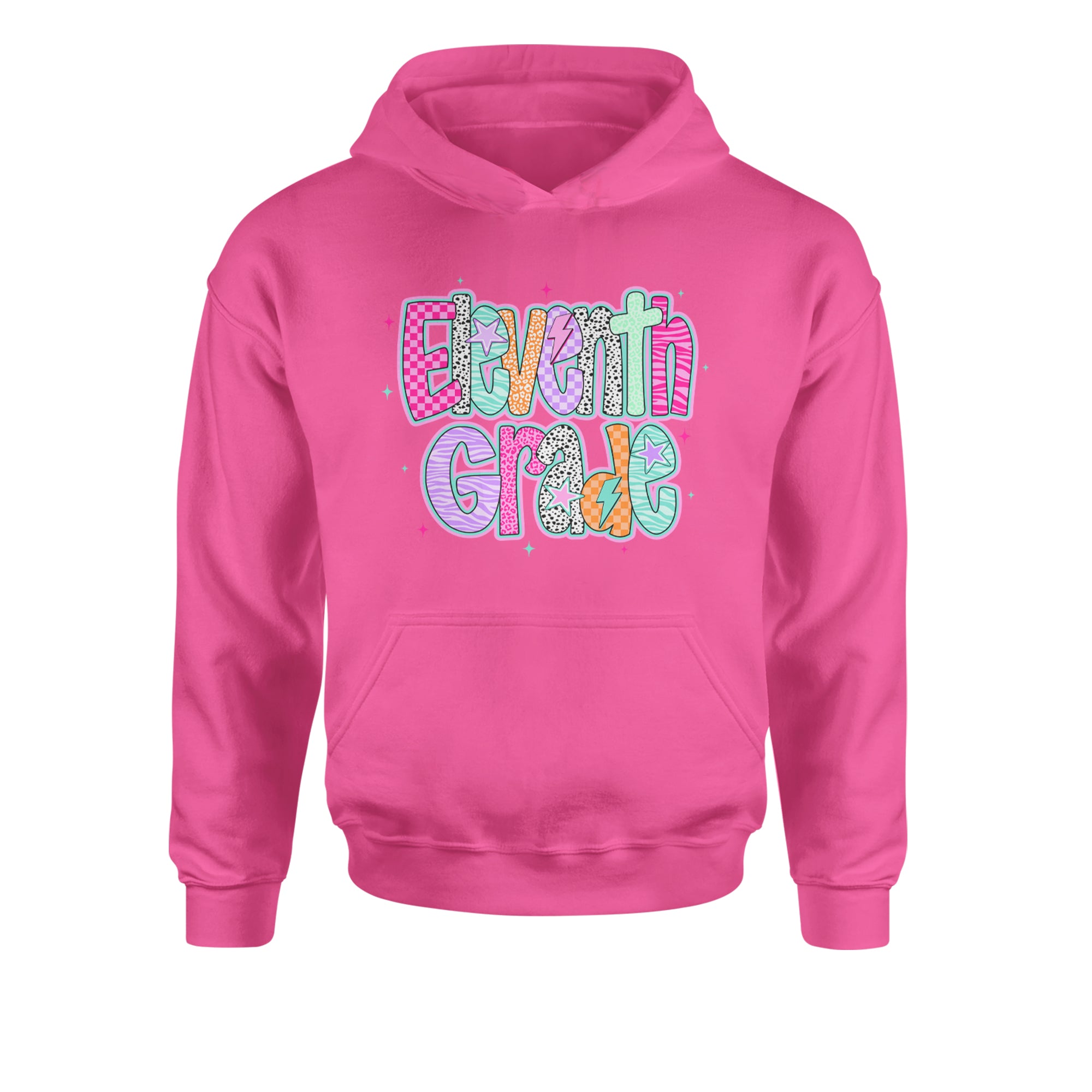 Eleventh Grade Extra Colorful Back to School Youth-Sized Hoodie Hot Pink
