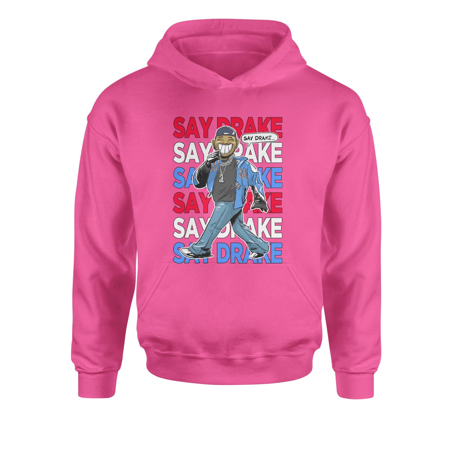 Say Drake Smiling Meme Mustard Youth-Sized Hoodie Hot Pink