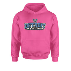 Detroit Motor City Retro Piston Youth-Sized Hoodie Hot Pink