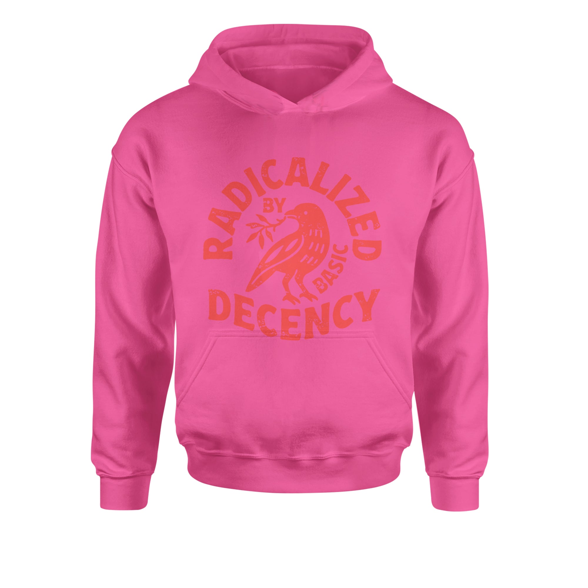 Radicalized by Basic Decency Dove Protest Statement Youth-Sized Hoodie Hot Pink