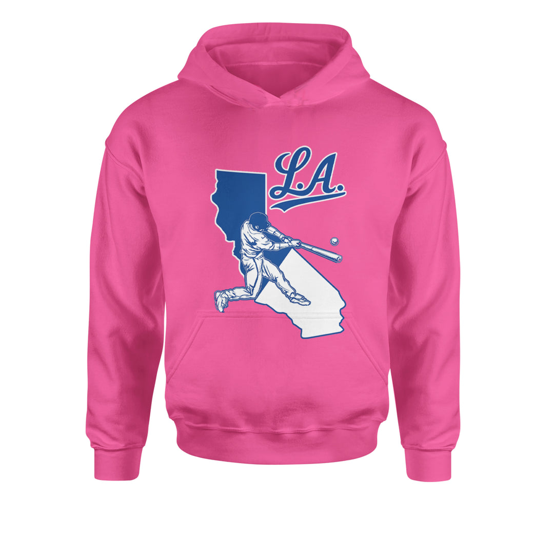 Los Angeles Baseball Batter Up Youth-Sized Hoodie Hot Pink