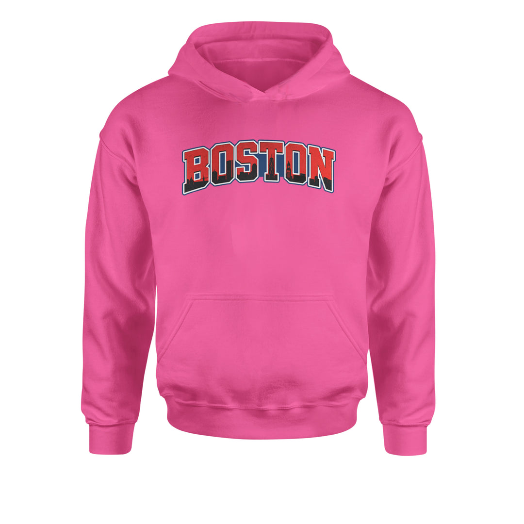 Boston City Pride Skyline Youth-Sized Hoodie Hot Pink