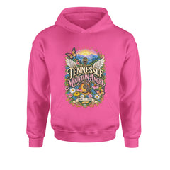 Tennessee Mountain Angel Wings Dolly Youth-Sized Hoodie Hot Pink