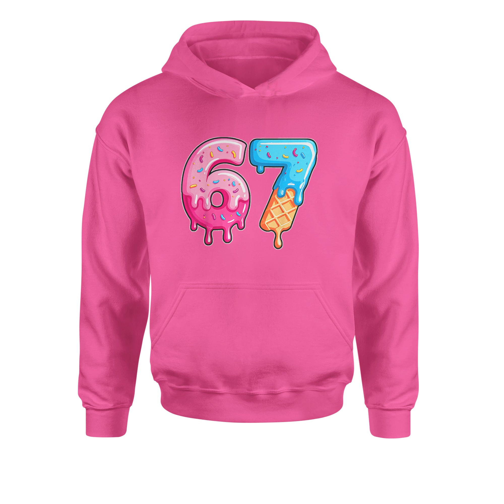 67 Dripping Ice Cream Donut Melt Youth-Sized Hoodie Hot Pink