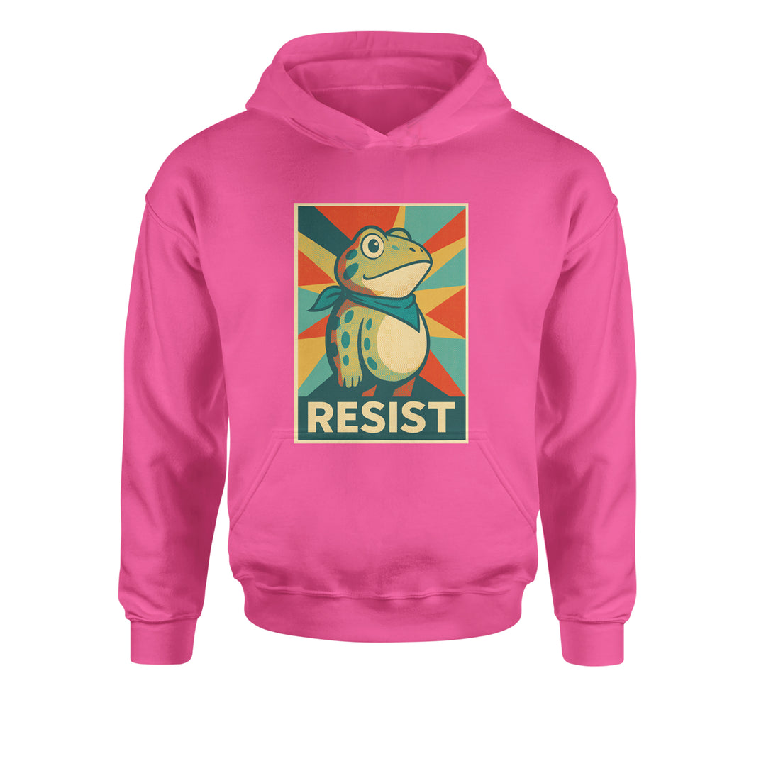 Resist Portland Protest Frog Youth-Sized Hoodie Hot Pink