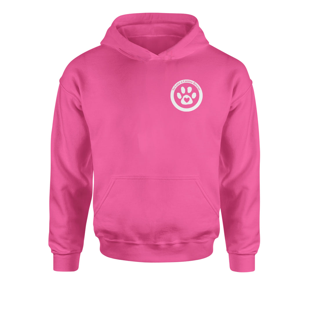 TLC To Love a Canine Dog Rescue White Youth-Sized Hoodie Hot Pink