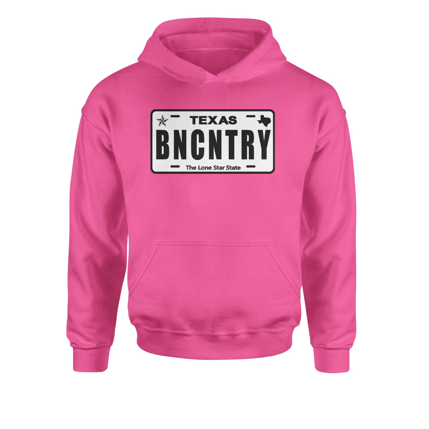 Texas License Plate BNCNTRY Youth-Sized Hoodie Hot Pink