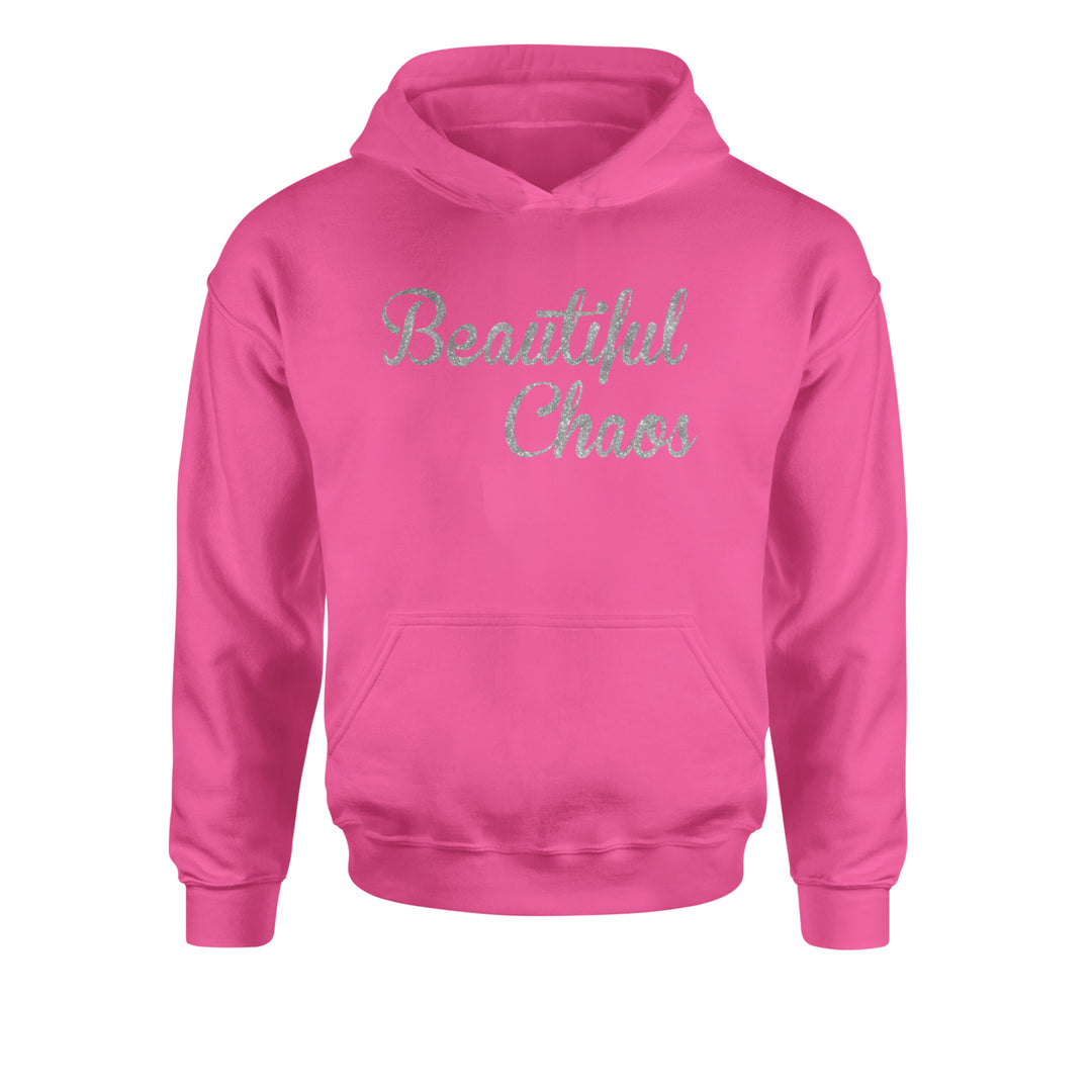 Beautiful Chaos Glitter Music Festival Youth-Sized Hoodie Hot Pink