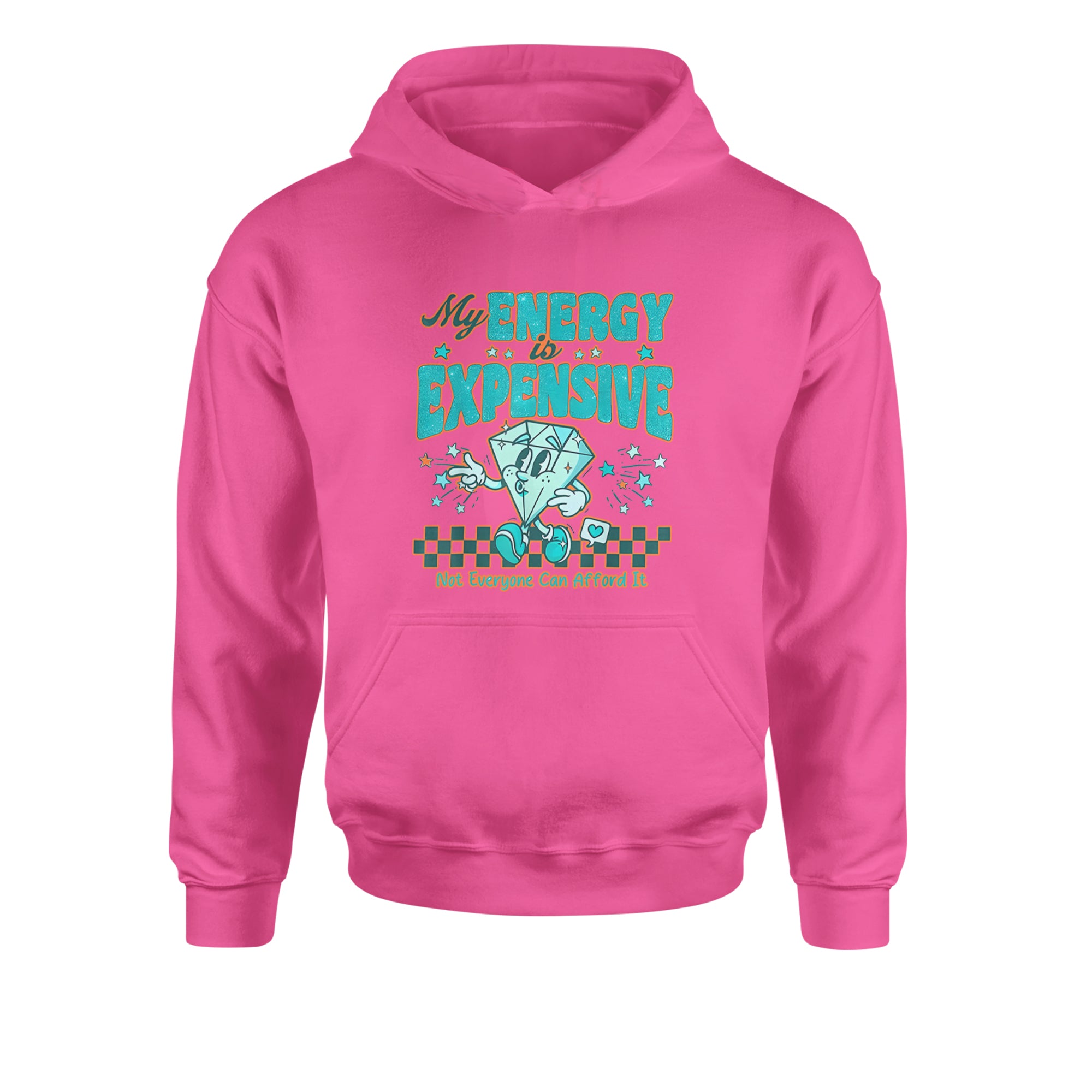 Diamond My Energy Is Expensive Youth-Sized Hoodie Hot Pink