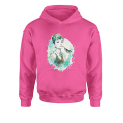 Mrs. Herpburn Iconic Watercolors Youth-Sized Hoodie Hot Pink