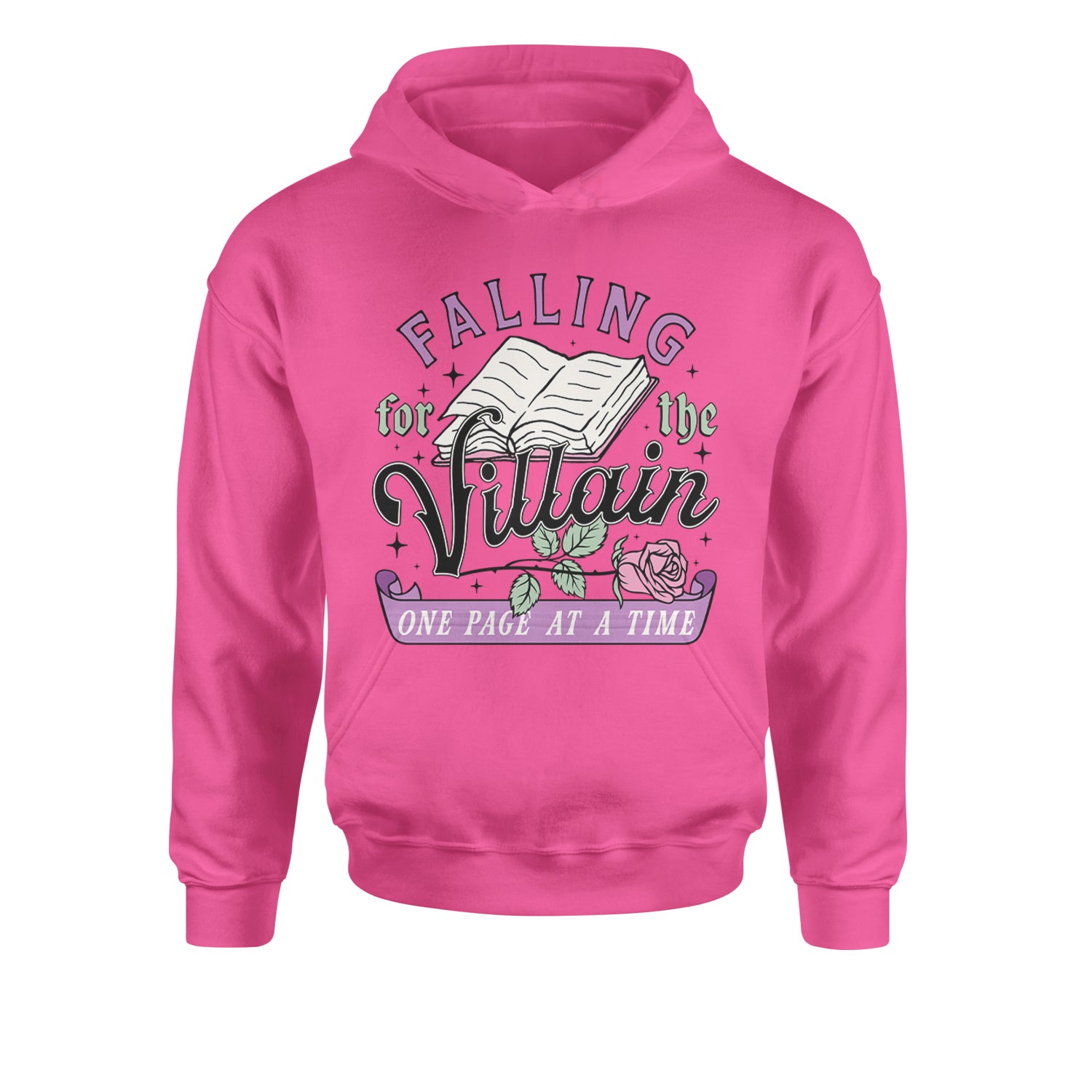 Falling For The Villain One Page At A TimeYouth-Sized Hoodie Hot Pink