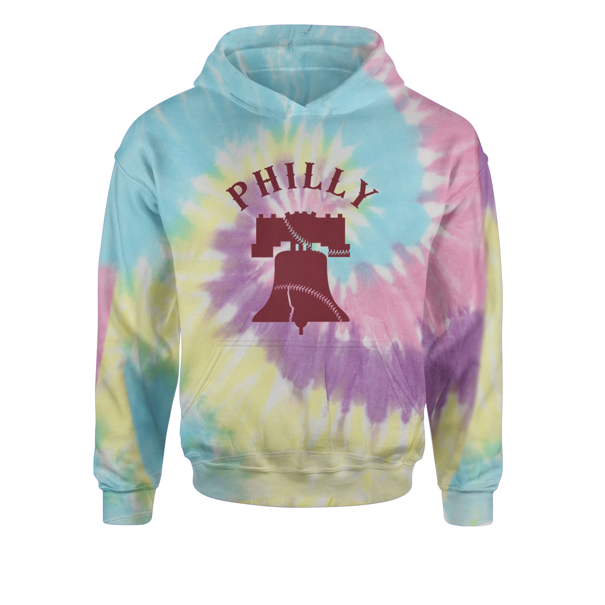 Philly Cracked Liberty Bell Youth-Sized Hoodie Tie-Dye Jelly Bean