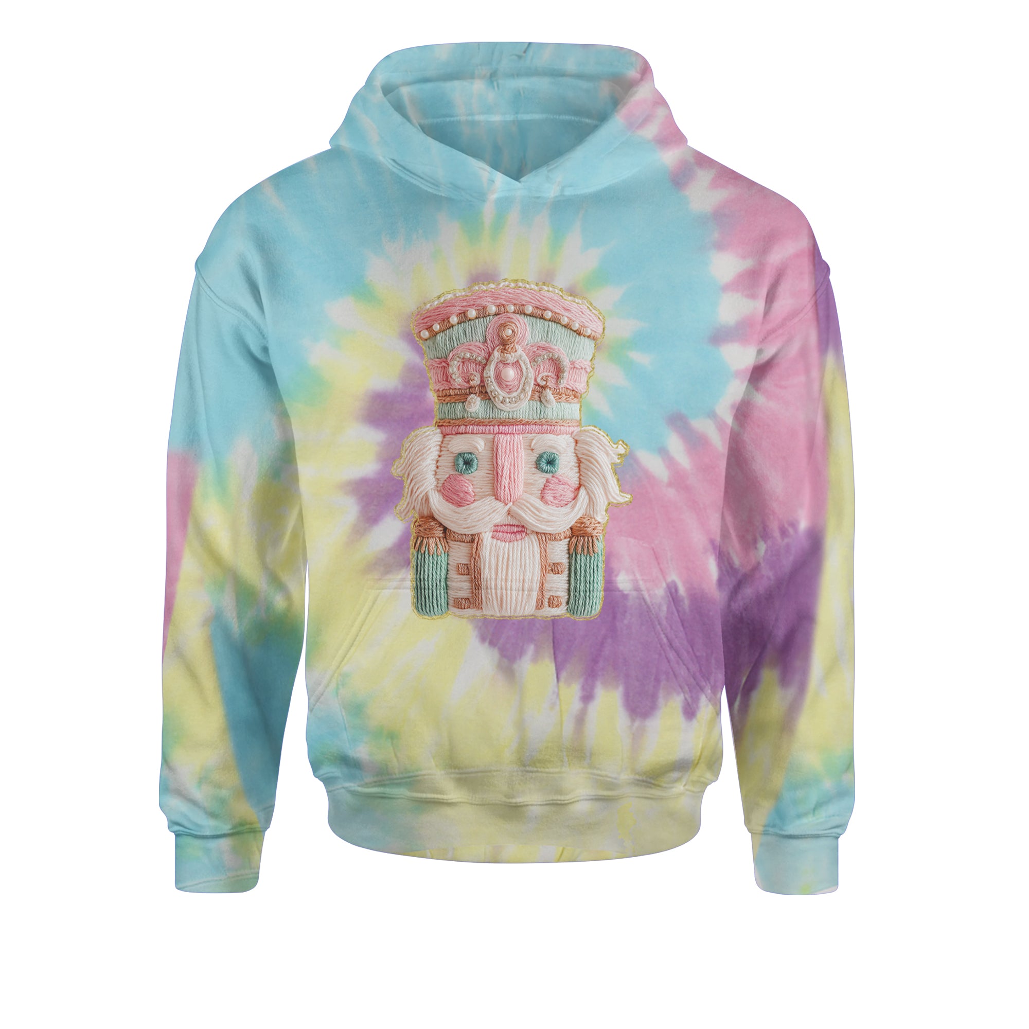 Vintage Nutcracker Embroidery Art Soft Cottagecore Youth-Sized Hoodie Tie-Dye Jelly Bean