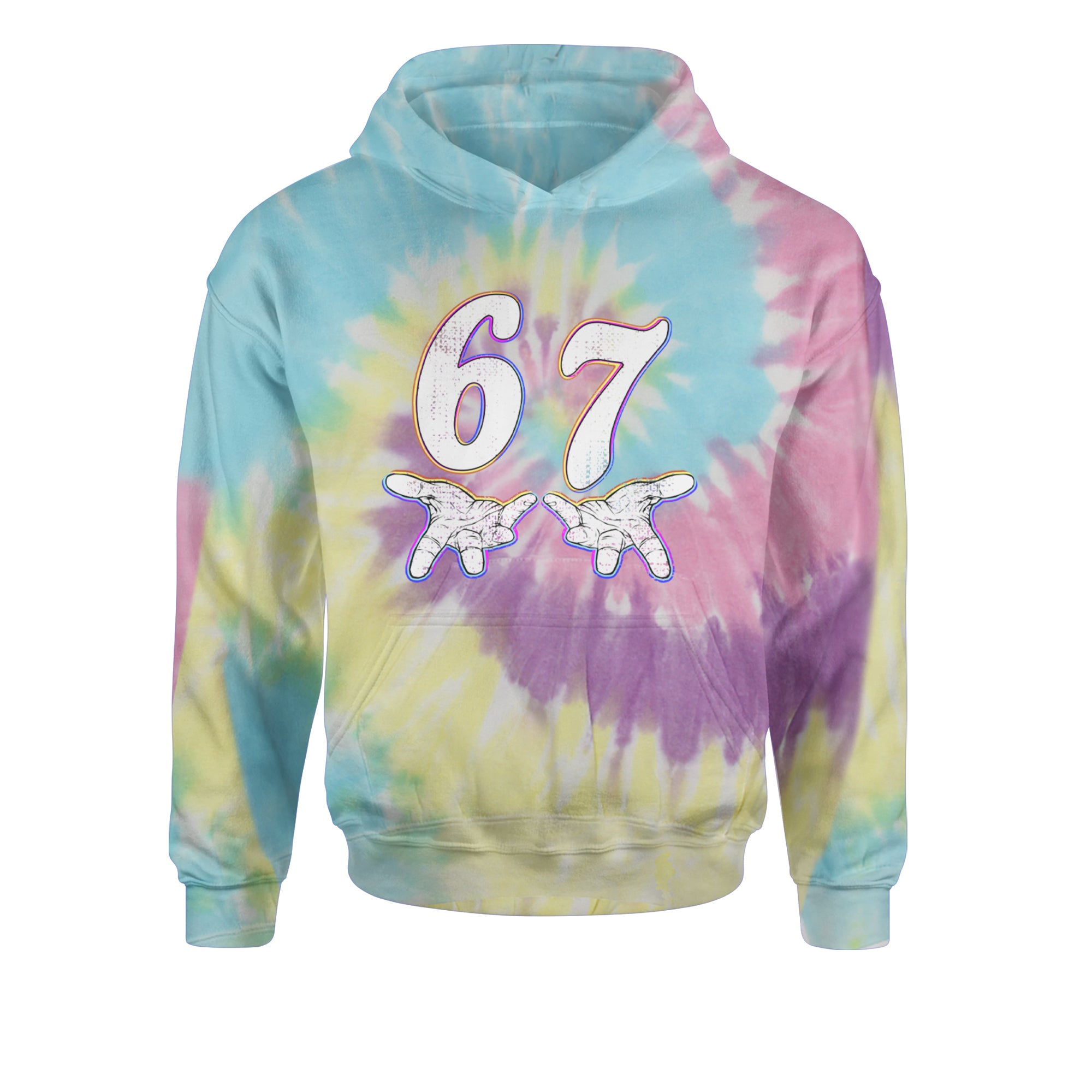 67 Hands Meme Viral Drill Youth-Sized Hoodie Tie-Dye Jelly Bean