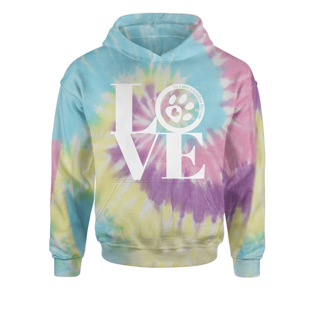 TLC LOVE Dog Rescue Youth-Sized Hoodie Tie-Dye Jelly Bean