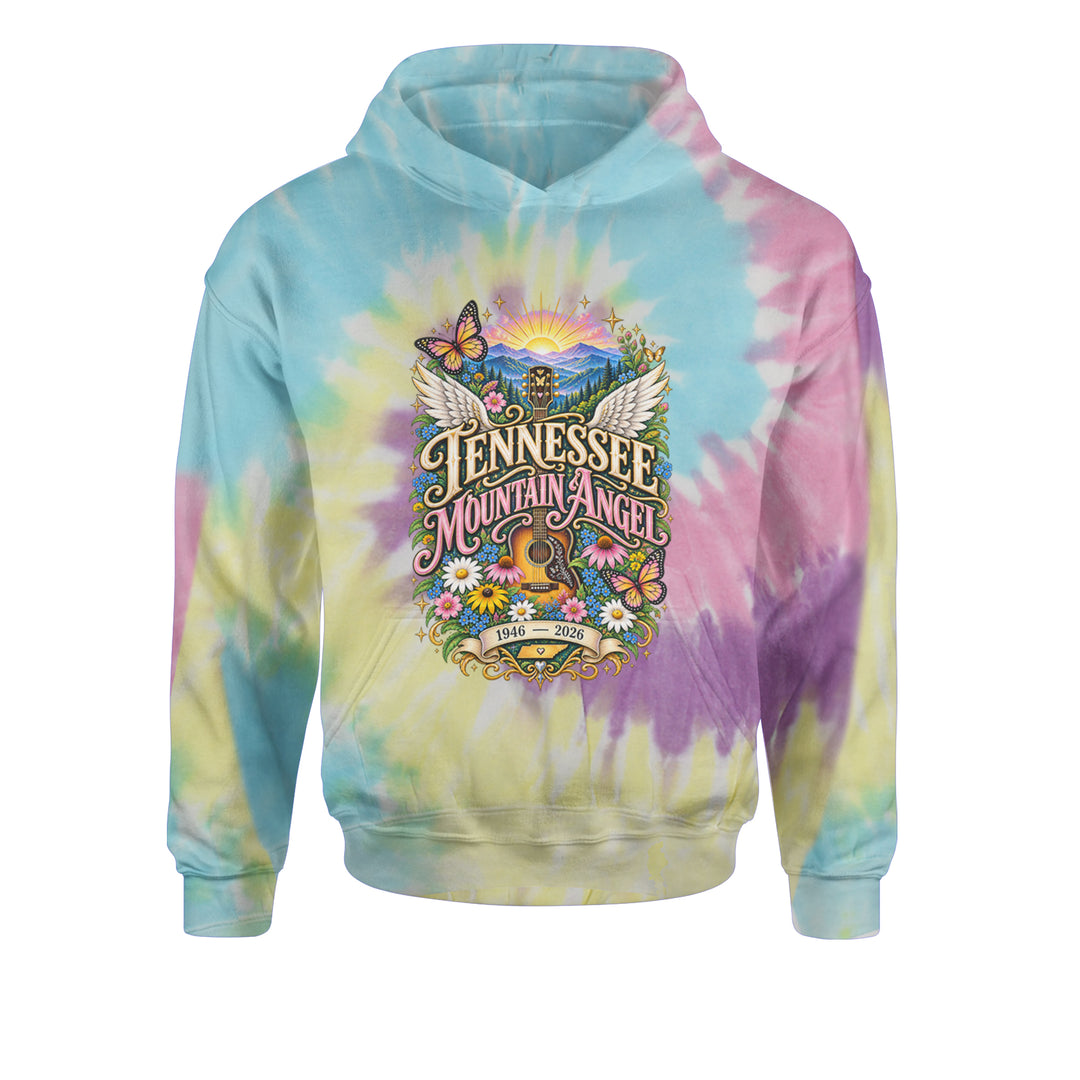 Tennessee Mountain Angel Wings Dolly Youth-Sized Hoodie Tie-Dye Jelly Bean