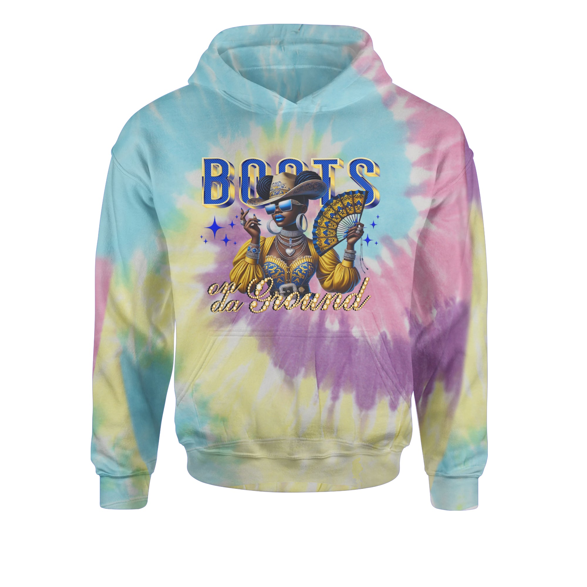 Boots On Da Ground Folding Fan Youth-Sized Hoodie Tie-Dye Jelly Bean