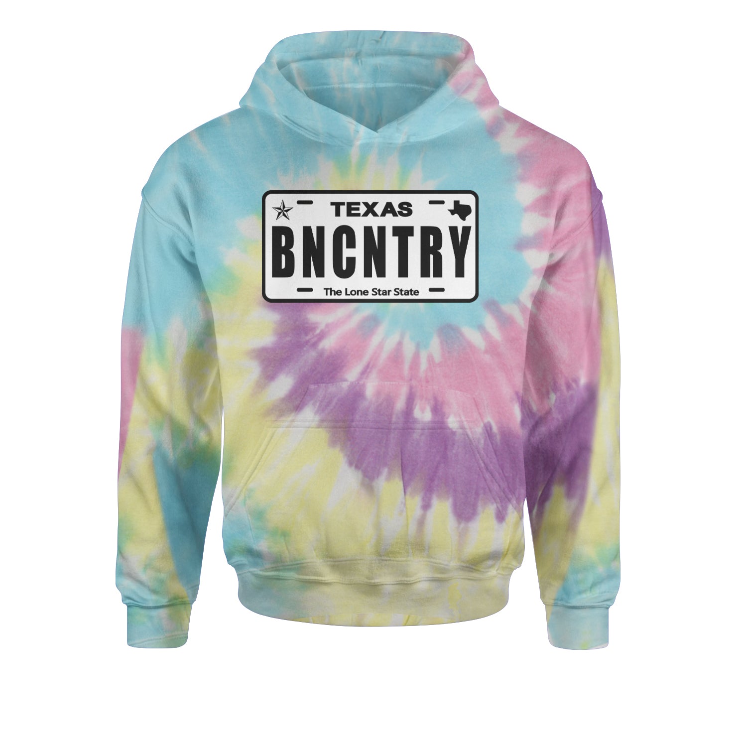 Texas License Plate BNCNTRY Youth-Sized Hoodie Tie-Dye Jelly Bean