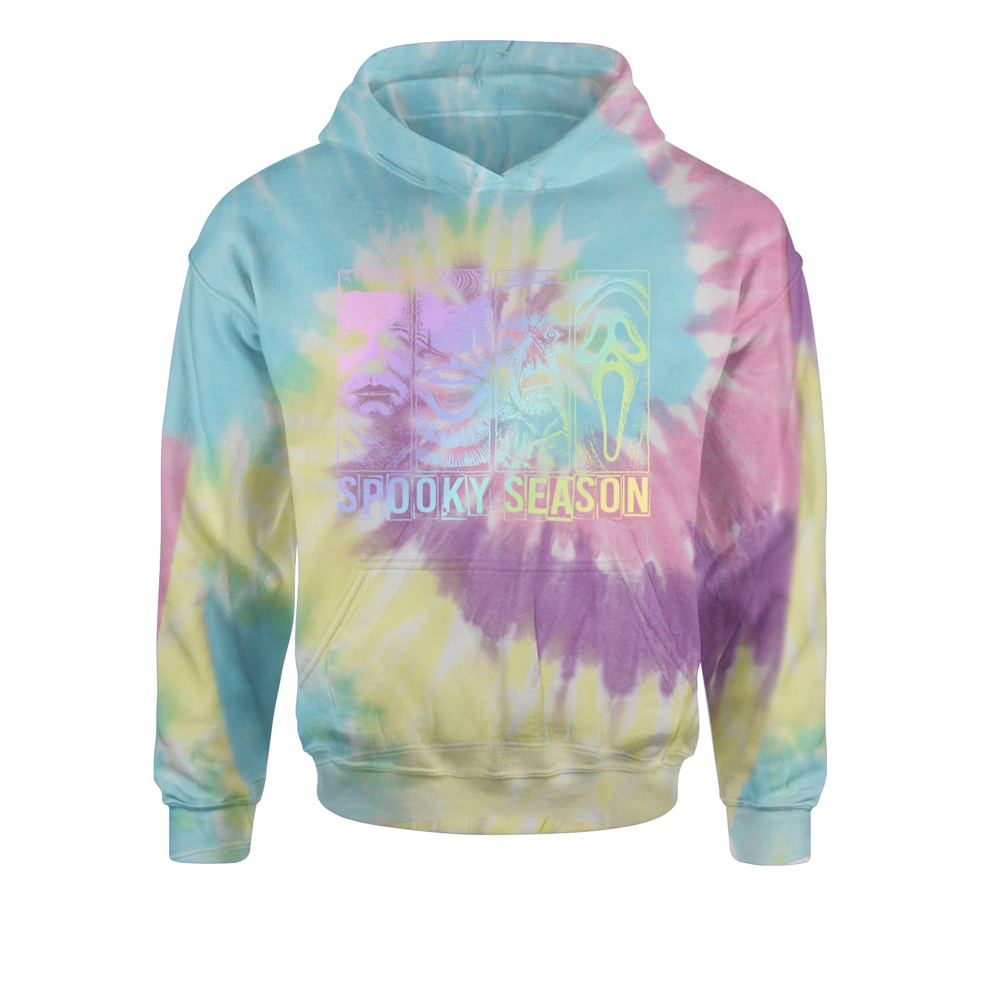 Spooky Season Horror Icons Halloween Youth-Sized Hoodie Tie-Dye Jelly Bean