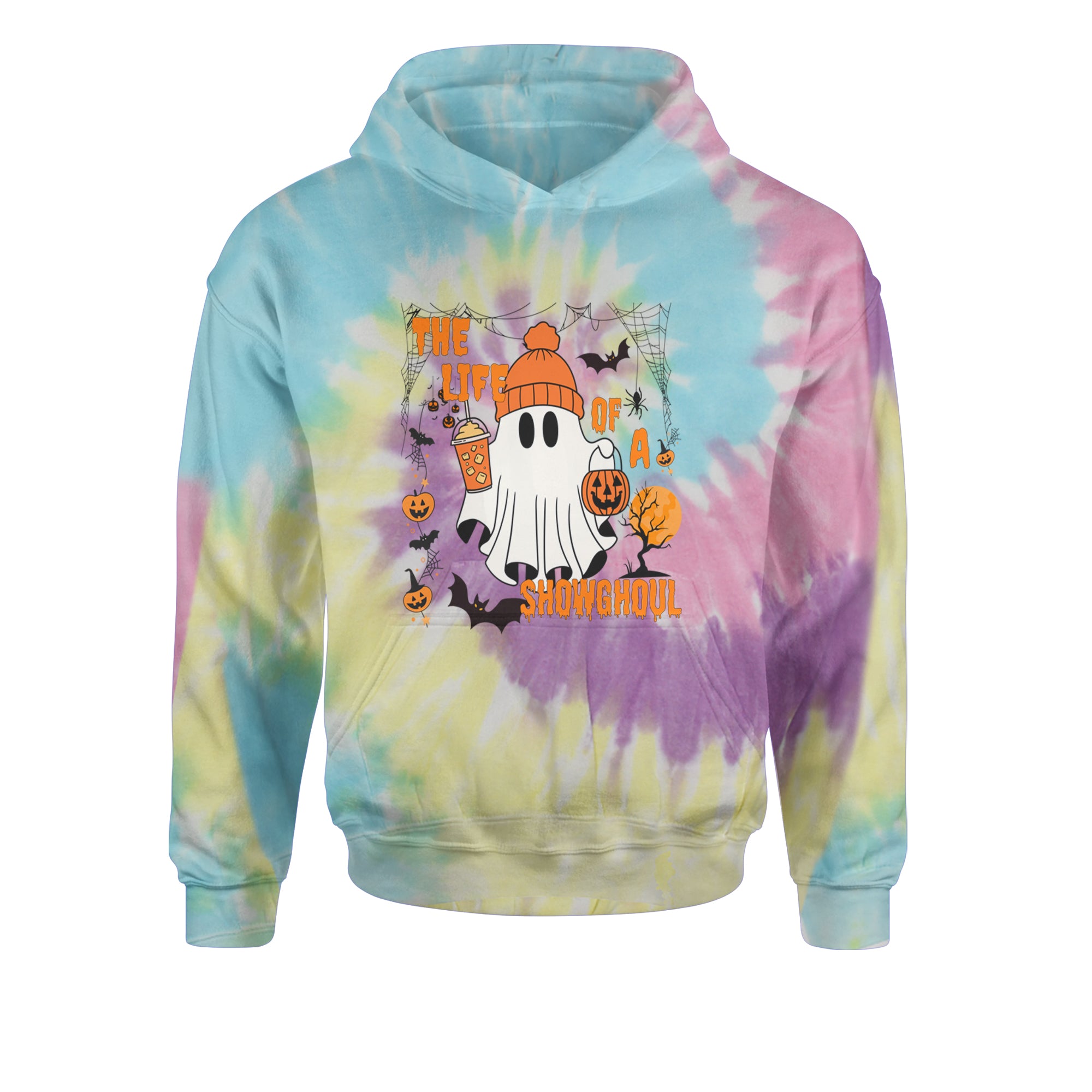 Life of a Showghoul Halloween Showgirl Vibes Youth-Sized Hoodie Tie-Dye Jelly Bean