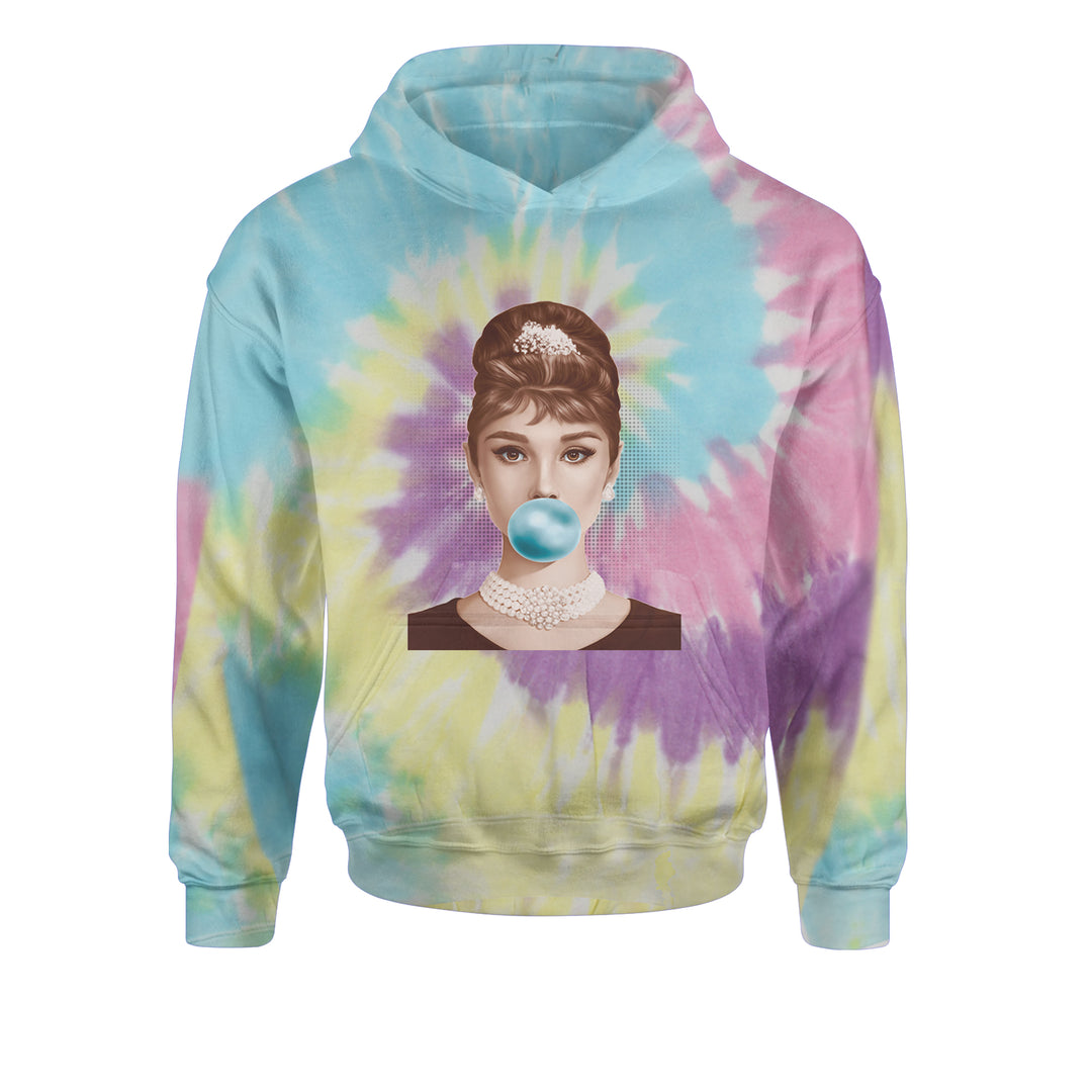 Audrey Hepburn Chewing Bubble Gum American Icon Youth-Sized Hoodie Tie-Dye Jelly Bean