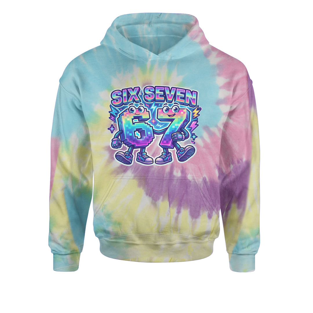 Six Seven 67 Retro Pixel Buddies Youth-Sized Hoodie Tie-Dye Jelly Bean