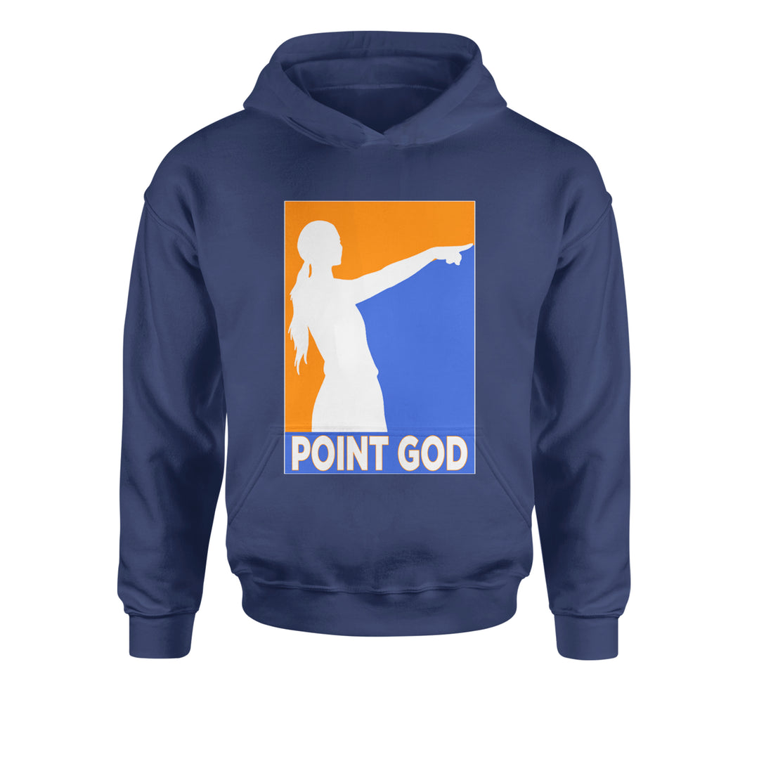 Point God Cunningham Basketball Pointing Meme  Youth-Sized Hoodie Navy Blue