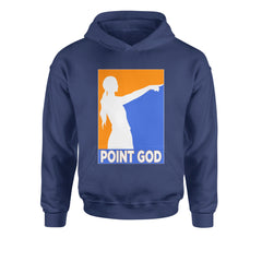Point God Cunningham Basketball Pointing Meme  Youth-Sized Hoodie Navy Blue