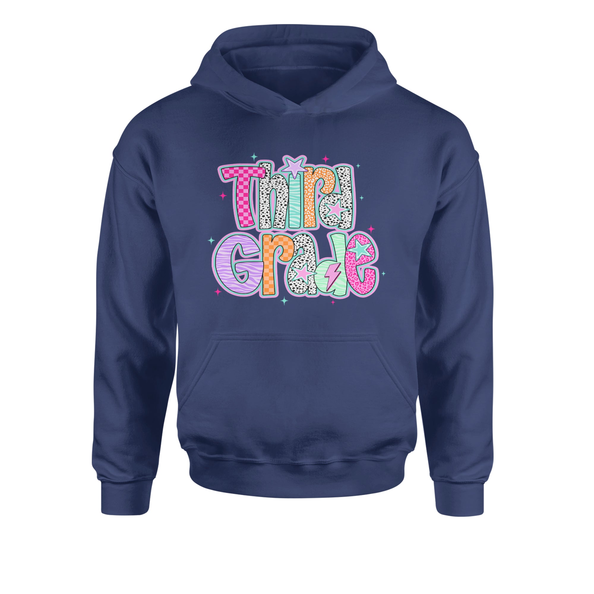 Third Grade Thunder Colorful Back to School Youth-Sized Hoodie Navy Blue