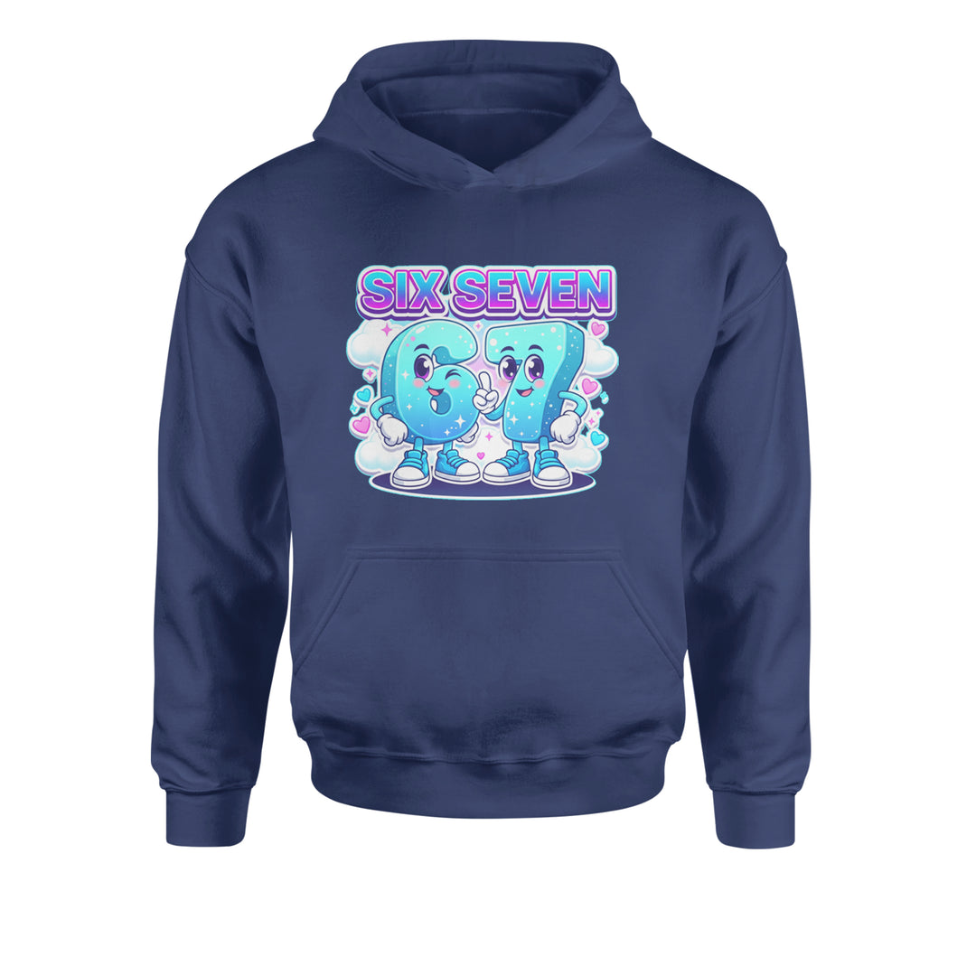 67 Six Seven Meme Kawaii Cloud Youth-Sized Hoodie Navy Blue