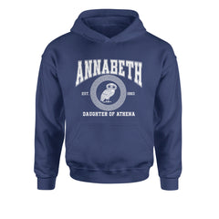Annabeth Daughter of Athena Owl Wisdom Youth-Sized Hoodie Navy Blue