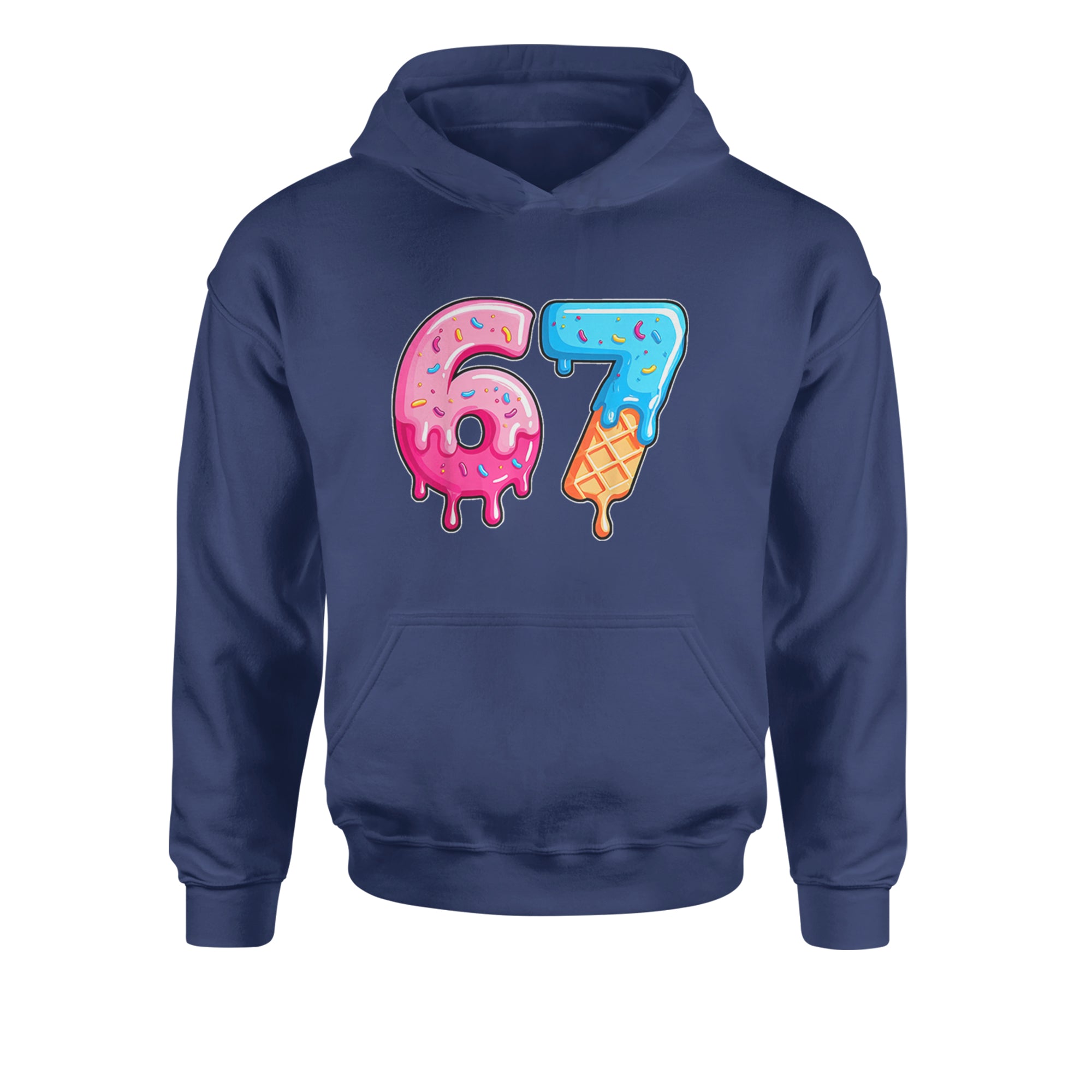 67 Dripping Ice Cream Donut Melt Youth-Sized Hoodie Navy Blue
