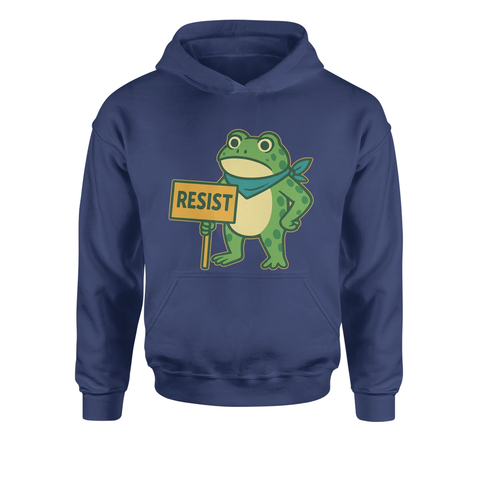 Sign Resist Meme Frog Protest Youth-Sized Hoodie Navy Blue