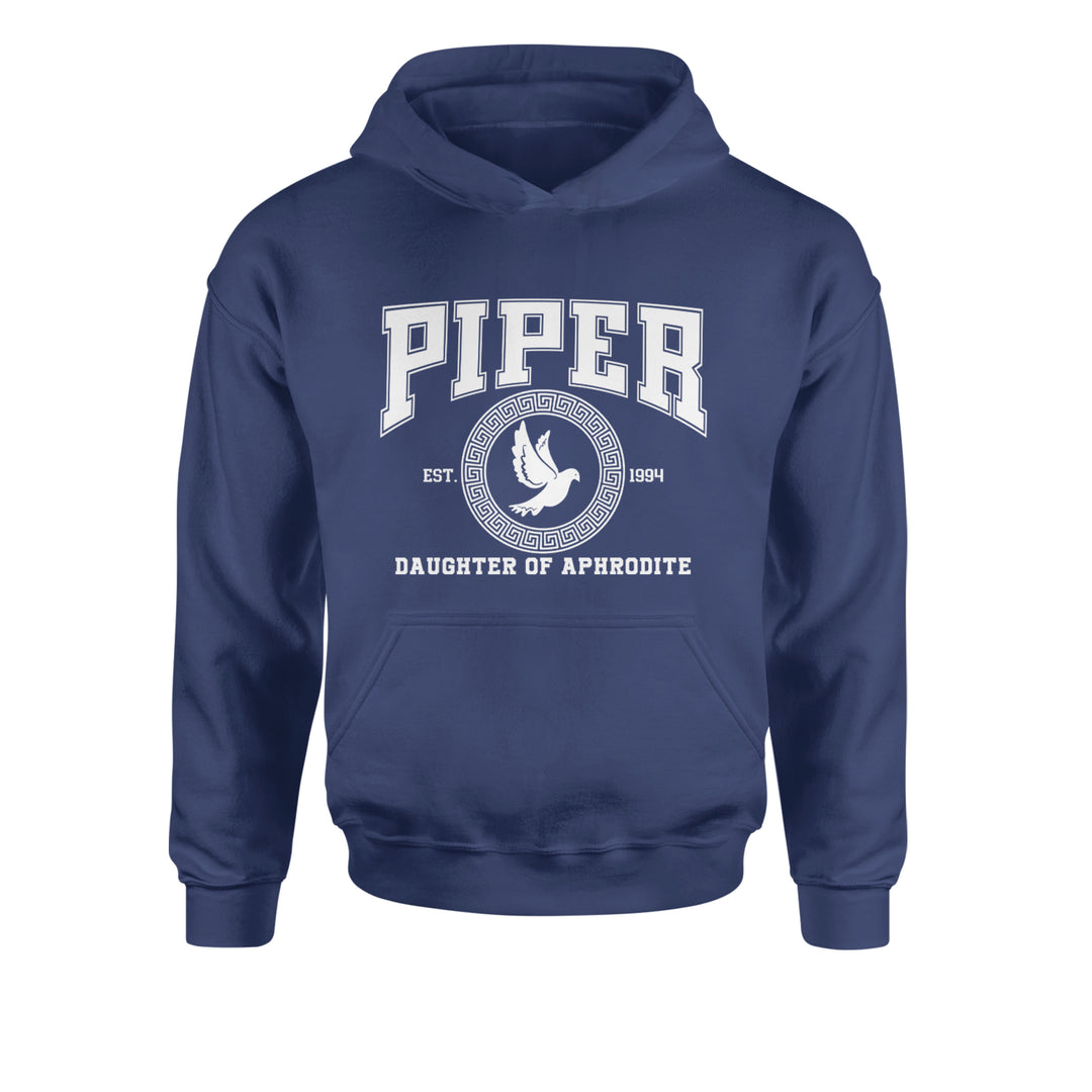 Piper Daughter of Aphrodite Rebel Heart Youth-Sized Hoodie Navy Blue