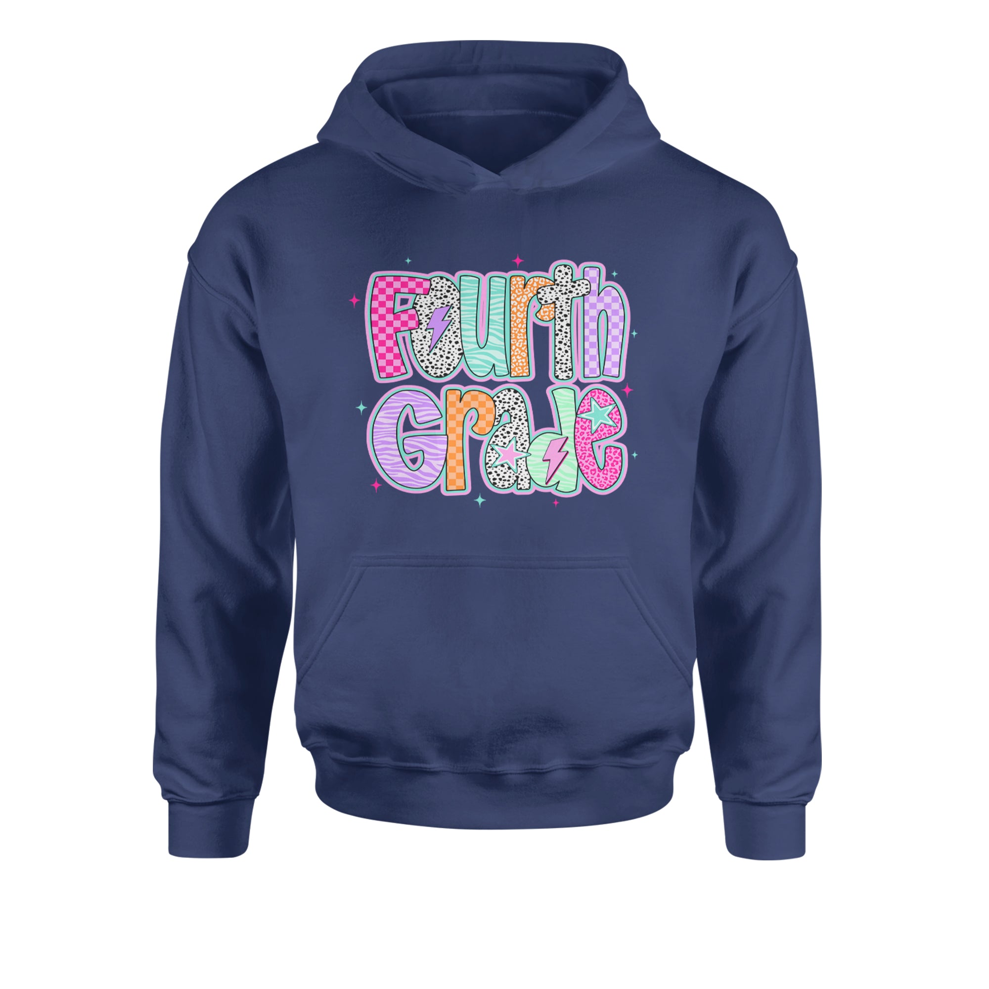 Fourth Grade Fierce Colorful Back to School Youth-Sized Hoodie Navy Blue
