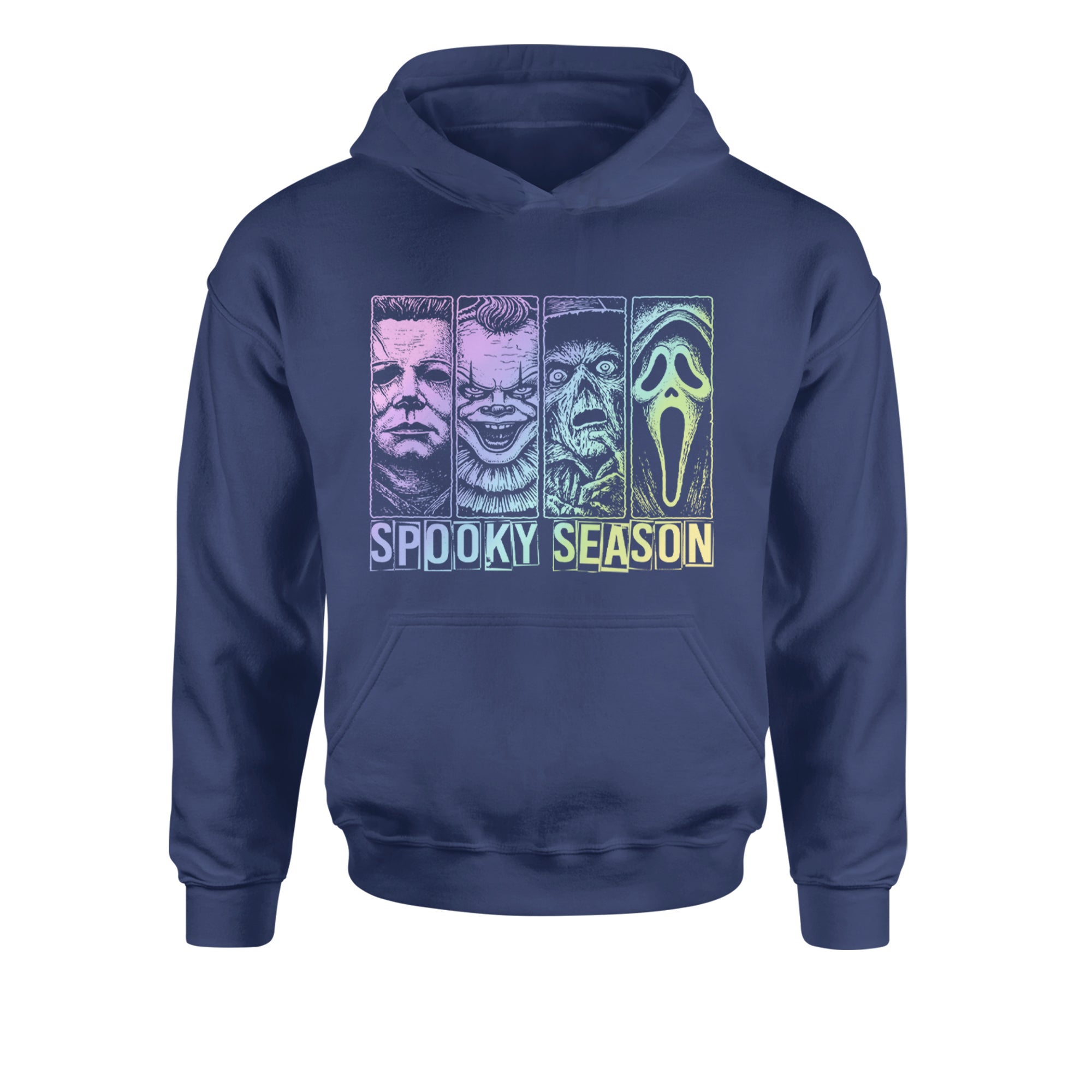 Spooky Season Horror Icons Halloween Youth-Sized Hoodie Navy Blue