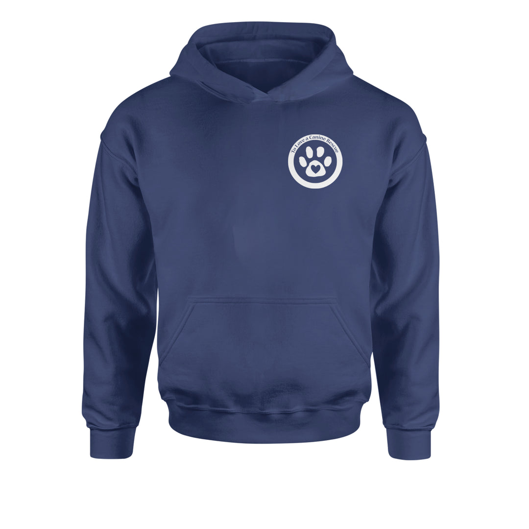 TLC To Love a Canine Dog Rescue White Youth-Sized Hoodie Navy Blue