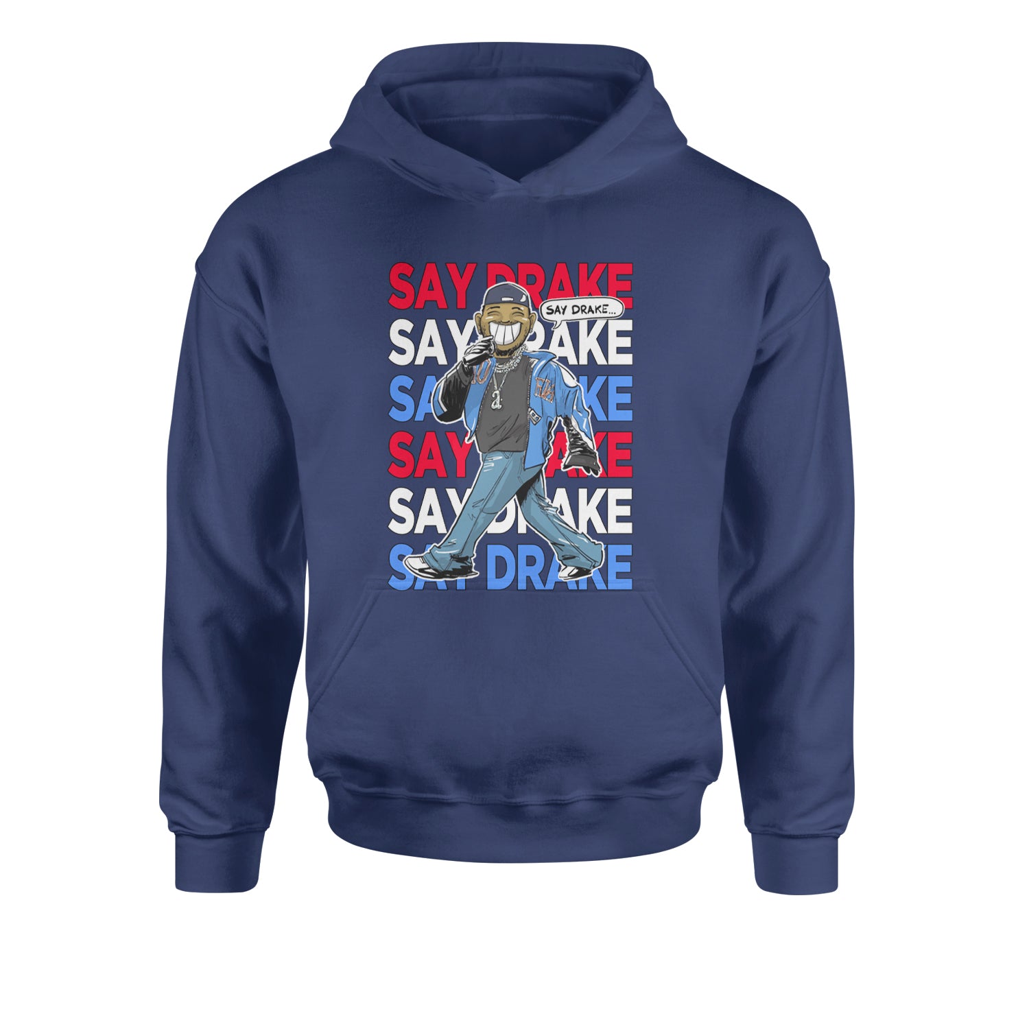 Say Drake Smiling Meme Mustard Youth-Sized Hoodie Navy Blue