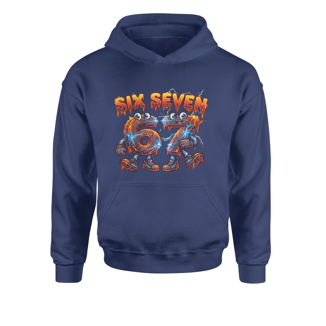67 Lava Lightning Six Seven Meme Youth-Sized Hoodie Navy Blue